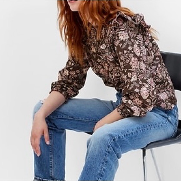 Gap Floral Smocked Ruffle Boho Top, Brown, Size XS - Picture 2 of 12